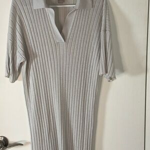 H&M Light Gray Ribbed Midi Dress
